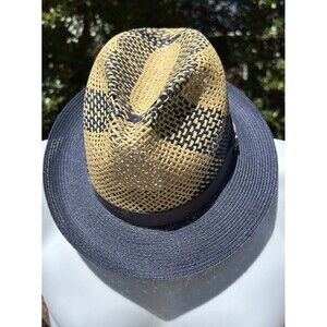NWT Carlos Santana Trishul Toyo Hemp Straw Fedro Brim Breathable Hat Navy